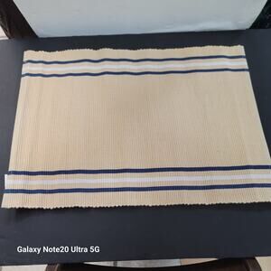 set 4 Pier 1 Imports All cotton Placemats Cream Blue White Striped VTG 20x14set